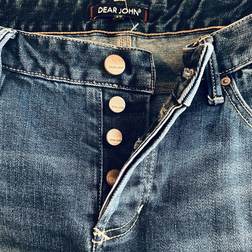 Dear John Women's Distressed Slim Leg Mid Rise Stretch Blue Denim Jeans Size 25 - Picture 7 of 9